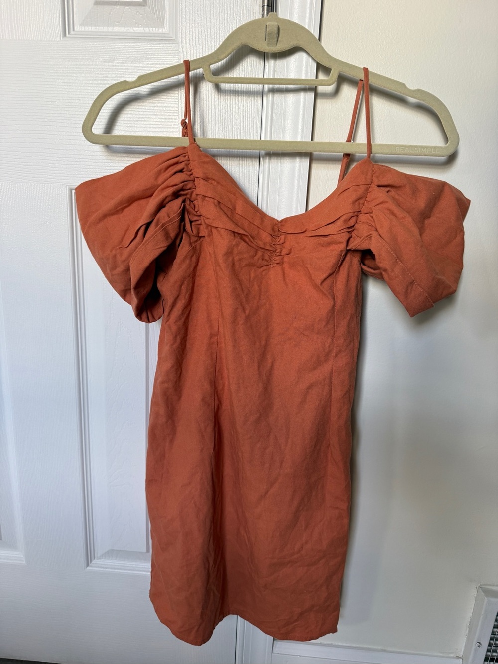 Lush Rust Orange Ruched Strap Dress